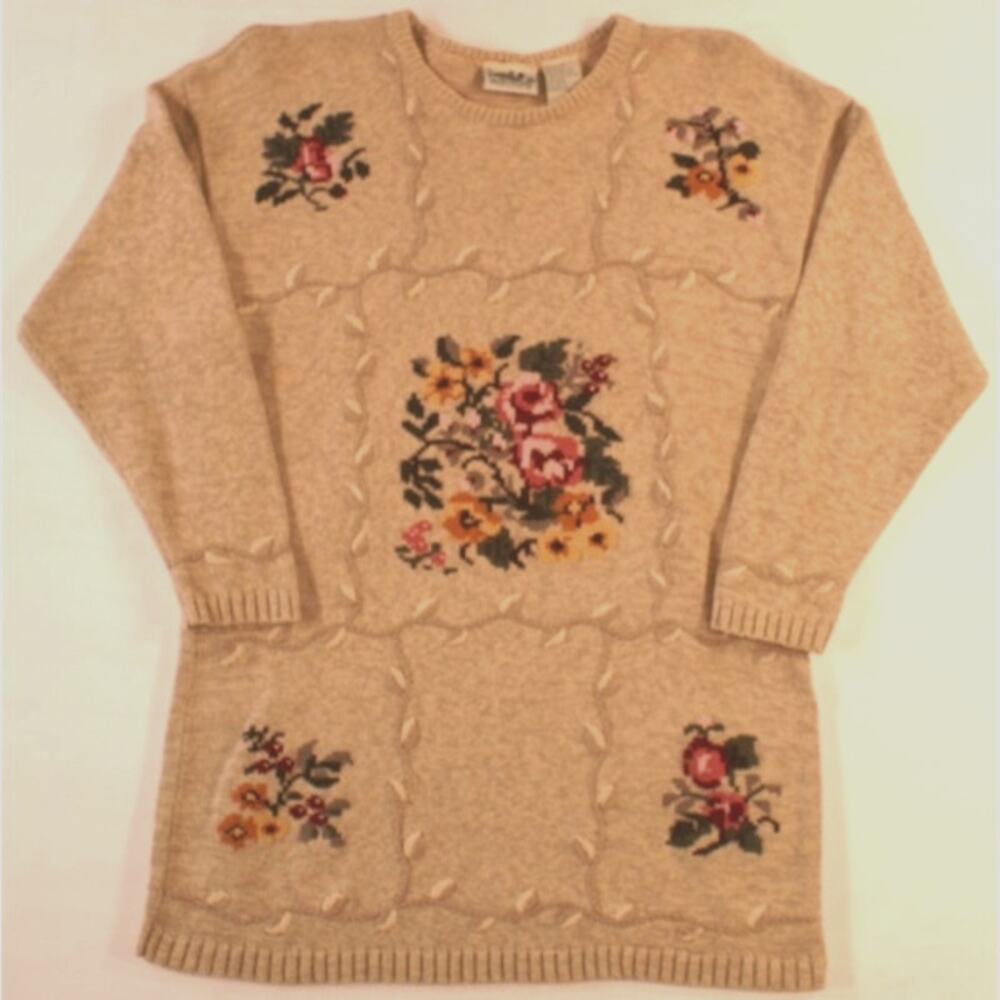 Northern Reflections Knit Tunic Sweater Florals Leaves Size Large